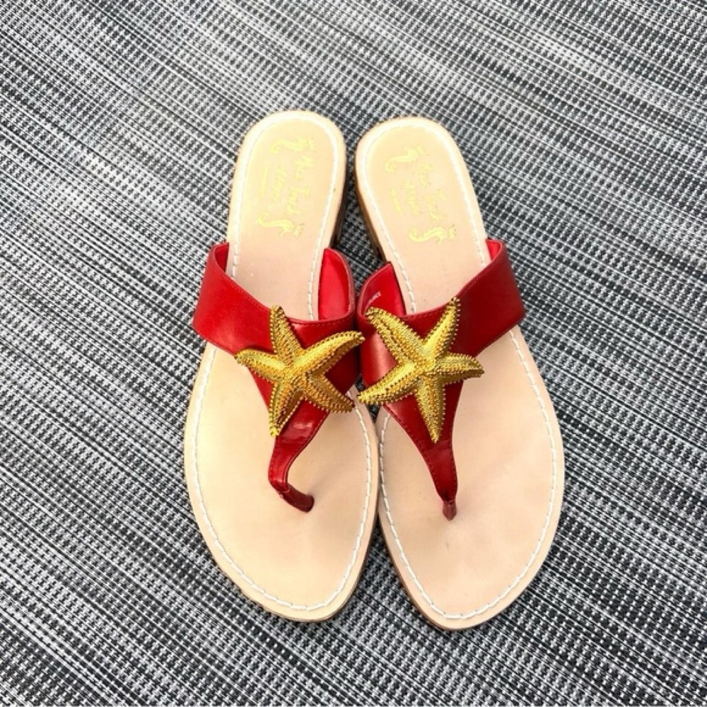 Miss Trish of Capri for Target Red Starfish Thong Sandals Gold Size 6.5